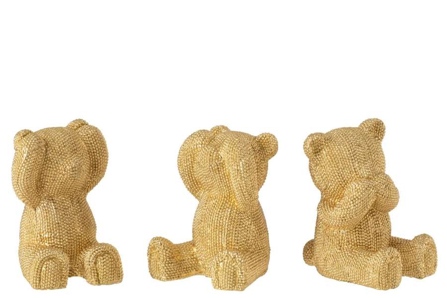 BEAR HEAR/SEE/SPEAK MGO GOLD COLORED ASSORTMENT OF 3