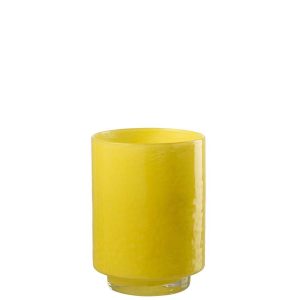 VASE CYLINDER RELIEF GLASS YELLOW SMALL