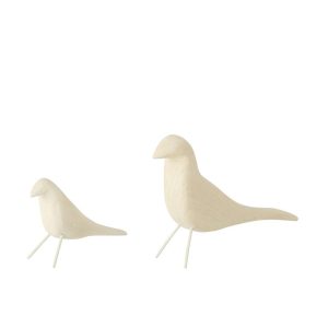 SET OF 2 BIRD STANDING PAULOWNIA WOOD WHITE