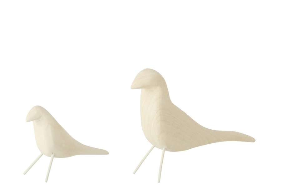SET OF 2 BIRD STANDING PAULOWNIA WOOD WHITE