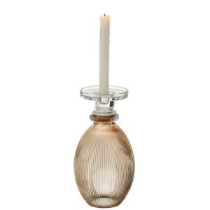 CANDLEHOLDER/VASE MALIK ROUND GLASS TAUPE/TRANSPARENT