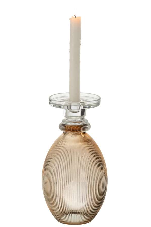 CANDLEHOLDER/VASE MALIK ROUND GLASS TAUPE/TRANSPARENT