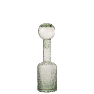 BOTTLE DECORATIVE RELIEF GLASS GREY-GREEN SMALL