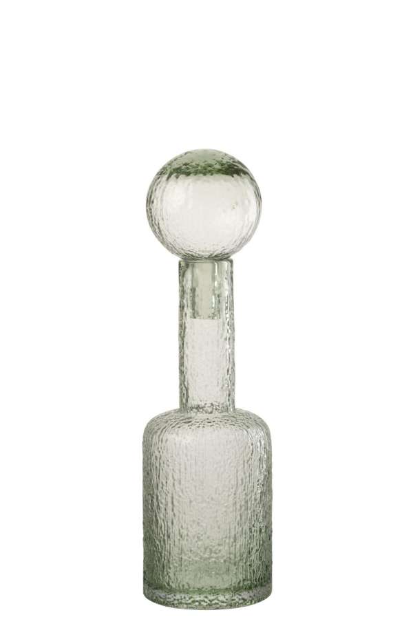 BOTTLE DECORATIVE RELIEF GLASS GREY-GREEN SMALL