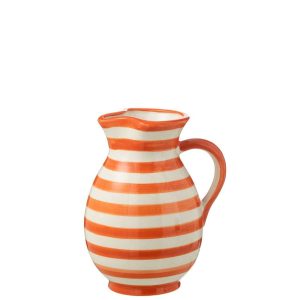 PITCHER GRANADA STRIPES CERAMIC WHITE/ORANGE MEDIUM