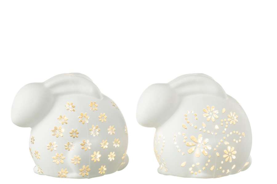 RABBIT FLOWERS LED GLASS WHITE LARGE ASSORTMENT OF 2
