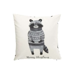 CUSHION RACCOON+SWEATER VELVET WHITE/BLACK