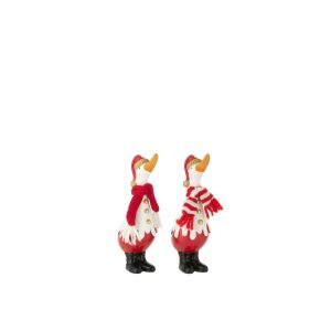 DUCK WINTER POLYRESIN WHITE/RED SMALL ASSORTMENT OF 2