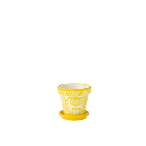 FLOWERPOT+PLATE GRANADA HANDMADE/HANDPAINTED CERAMIC YELLOW/WHITE SMALL