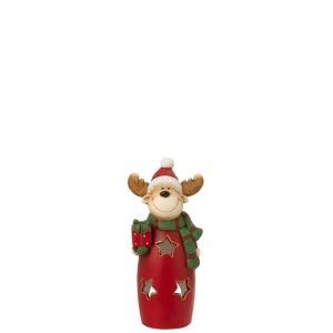 TEALIGHT HOLDER REINDEER SCARF + HAT MAGNESIUM MULTICOLORED SMALL