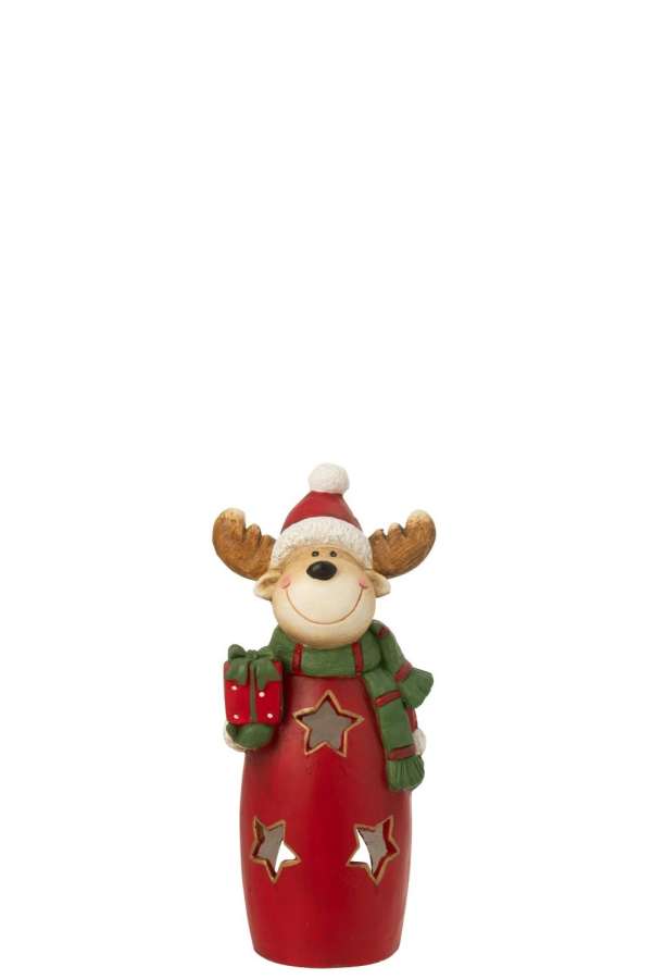 TEALIGHT HOLDER REINDEER SCARF + HAT MAGNESIUM MULTICOLORED SMALL