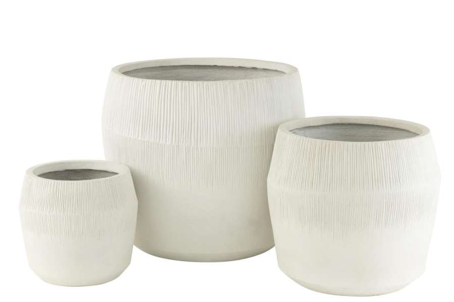 SET OF 3 FLOWERPOT FIBER CLAY WHITE