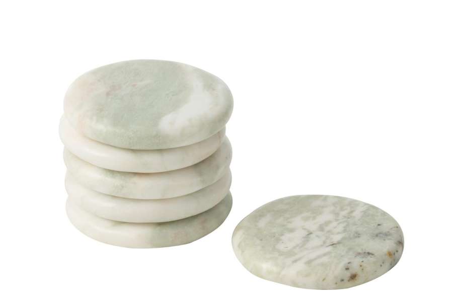SET OF 6 COASTER MARBLE WHITE GREEN