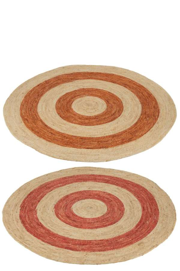 RUG ROUND CIRCLES CORN HUSK ORANGE/RED LARGE ASSORTMENT OF 2