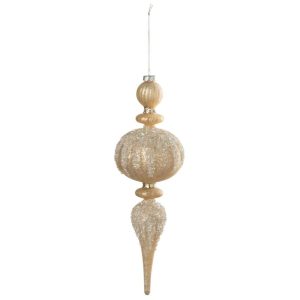 CHRISTMAS BAUBLE DROP GLITTERS GLASS GOLD COLORED