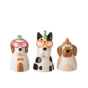 VASE DOG GLASSES CERAMIC MULTICOLORED ASSORTMENT OF 3