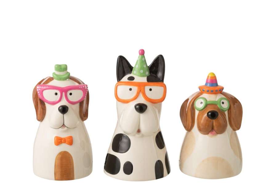 VASE DOG GLASSES CERAMIC MULTICOLORED ASSORTMENT OF 3