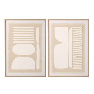 WALL DECORATION ABSTRACT CANVAS NATURAL/WHITE ASSORTMENT OF 2