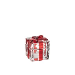 STORAGE JAR GIFTBOX GLASS RED SMALL