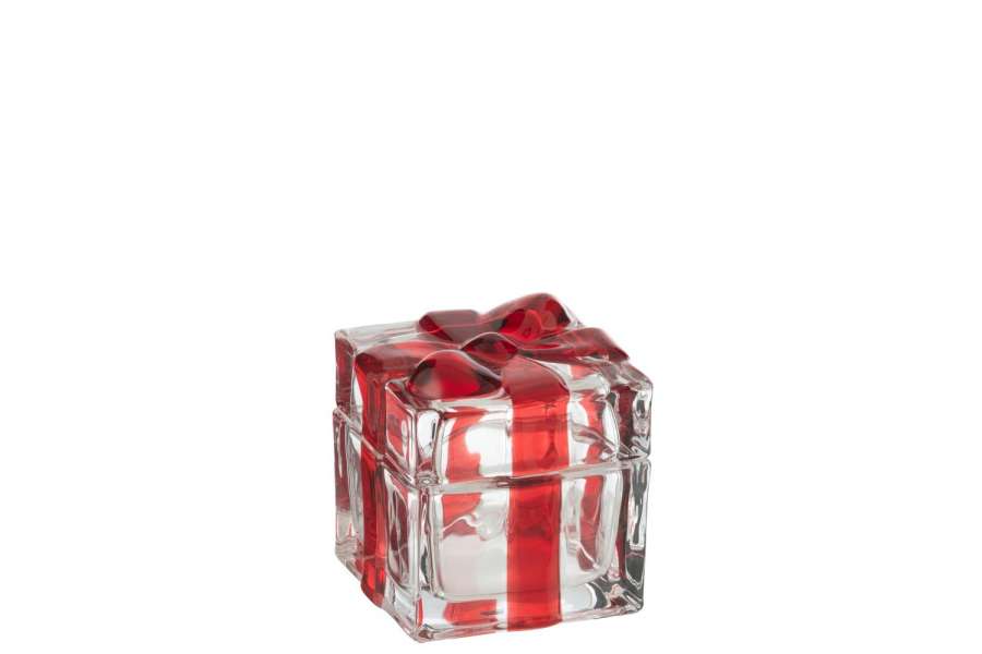 STORAGE JAR GIFTBOX GLASS RED SMALL