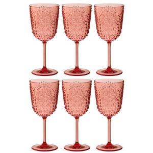 BOX OF 6 WINE GLASS PLASTIC RED