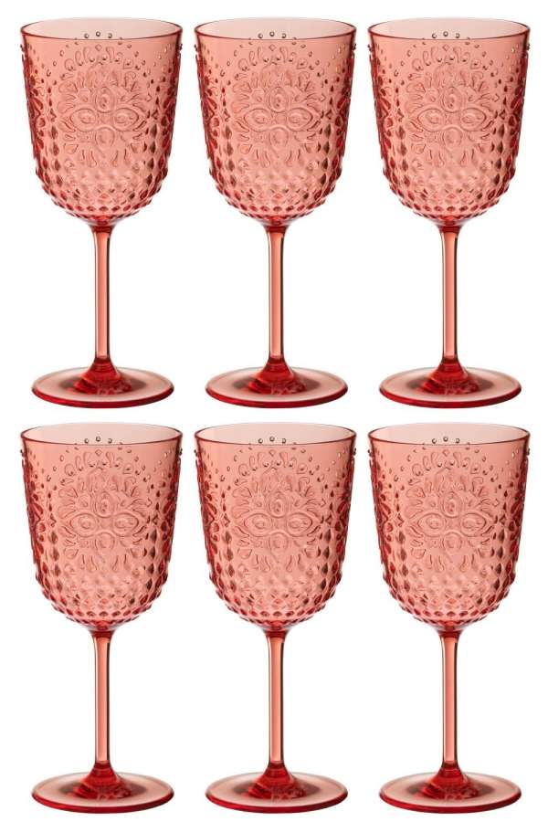 BOX OF 6 WINE GLASS PLASTIC RED