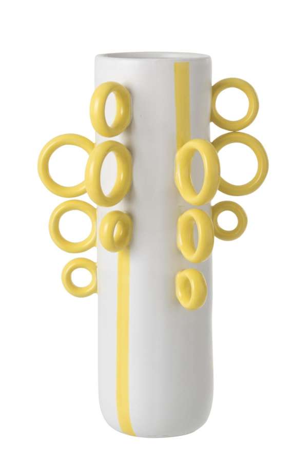 JAR DECORATIVE RINGS CERAMIC WHITE/YELLOW