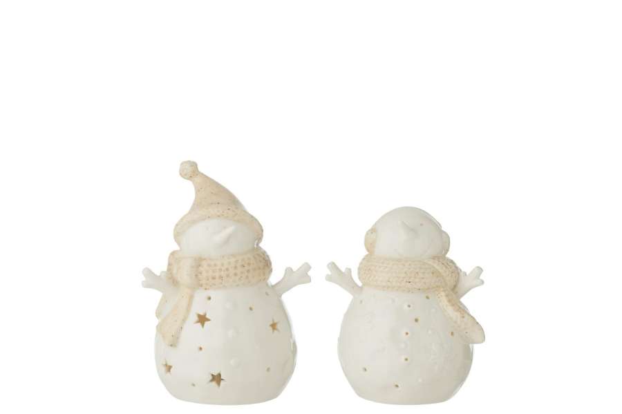 SNOWMAN LED STARS CLAY WHITE/BEIGE SMALL ASSORTMENT OF 2