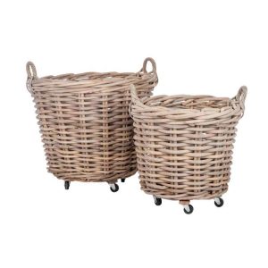 SET 2 BASKETS ROUND+HANDLE REED NATURAL 75X60CM