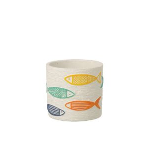 FLOWERPOT FISH ROUND CEMENT MULTICOLORED MEDIUM