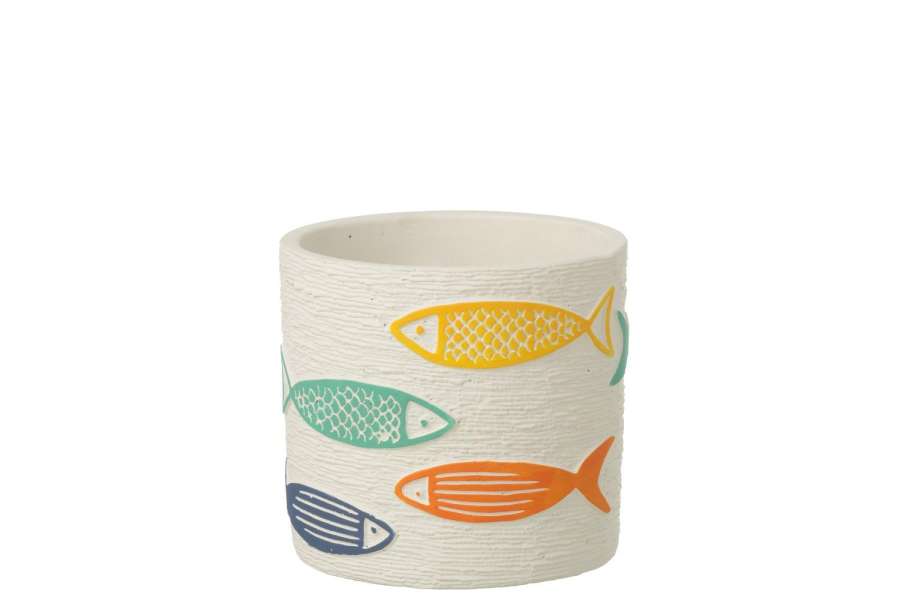FLOWERPOT FISH ROUND CEMENT MULTICOLORED MEDIUM