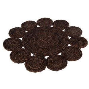 PLACEMAT ROUND FLOWER CORNHUSK DARK BROWN