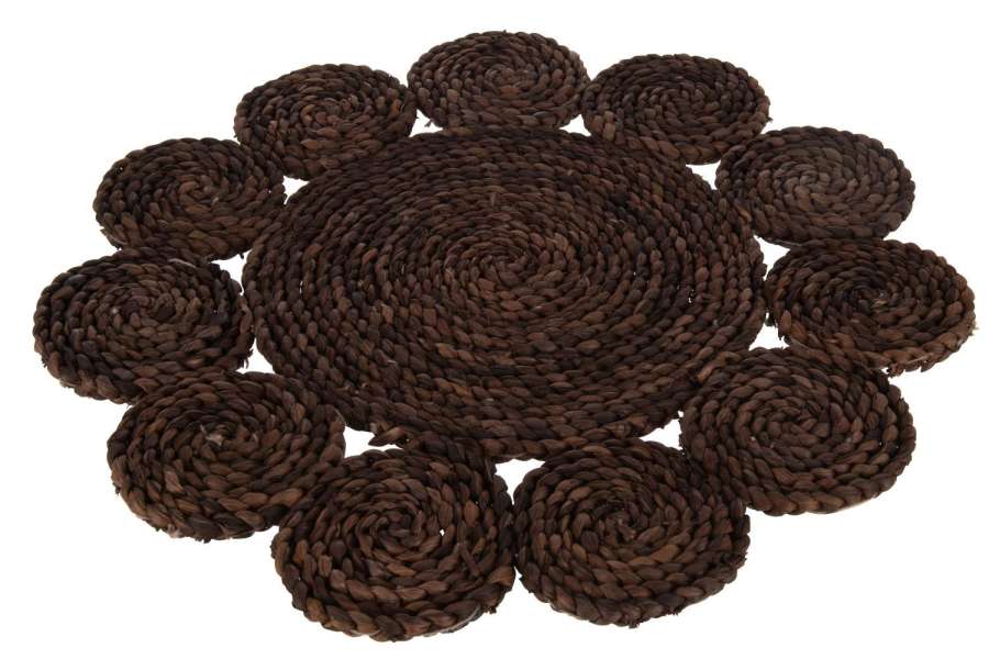 PLACEMAT ROUND FLOWER CORNHUSK DARK BROWN