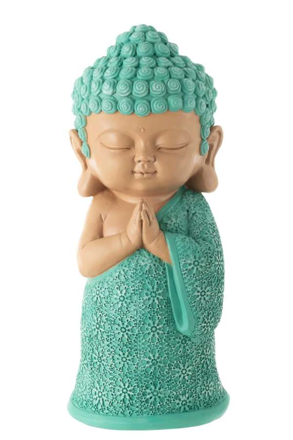 MONK PRAYING RESIN AZURE