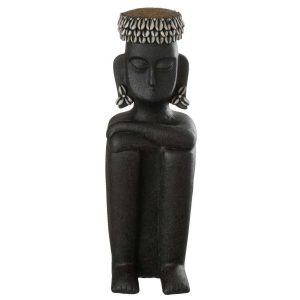 STATUE SITTING ETHNIC STONE/RESIN BLACK LARGE