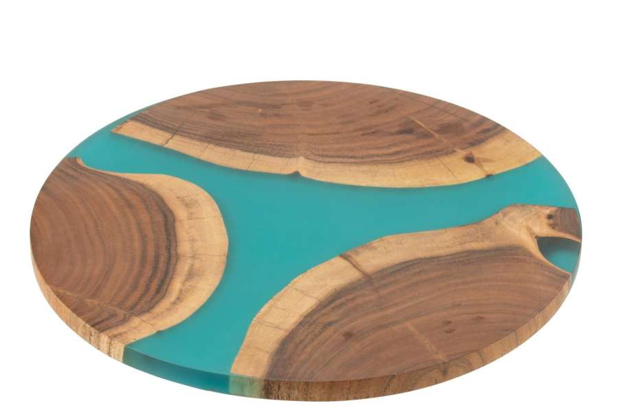 CUTTING BOARD ROUND ACACIA WOOD/RESIN NATURAL/BLUE