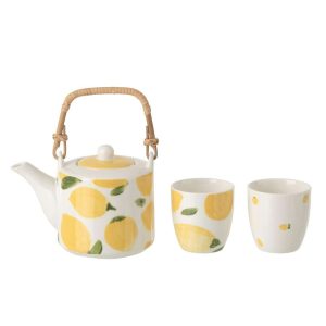 TEAPOT + CUPS LEMON CERAMIC WHITE/YELLOW