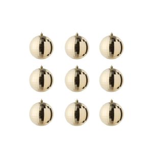 BOX OF 9 CHRISTMAS BAUBLE DISCO PLASTIC GOLD COLORED