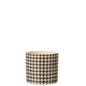FLOWERPOT ROUND PIED-DE-POULE MARGO CERAMIC WHITE/BLACK MEDIUM