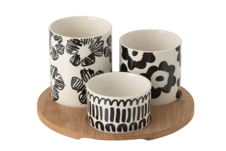 APPETIZER SET CERAMIC WHITE/BLACK SMALL