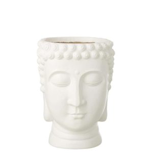 FLOWERPOT BUDDHA POLYRESIN WHITE LARGE