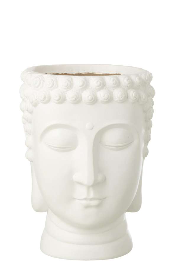 FLOWERPOT BUDDHA POLYRESIN WHITE LARGE