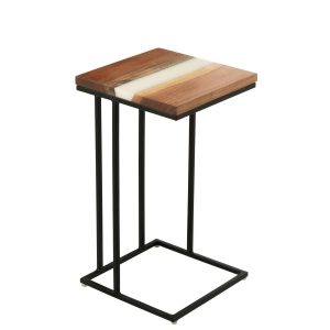 SIDE TABLE SQUARE ACACIA WOOD/RESIN NATURAL/WHITE