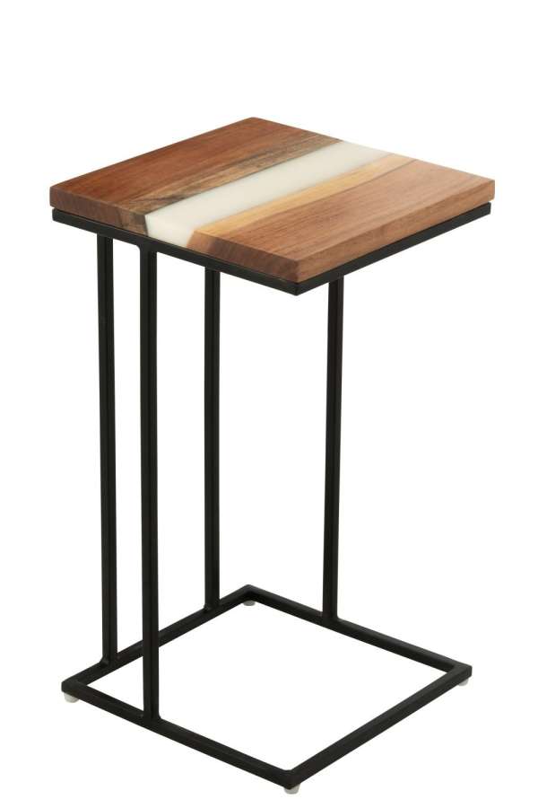 SIDE TABLE SQUARE ACACIA WOOD/RESIN NATURAL/WHITE