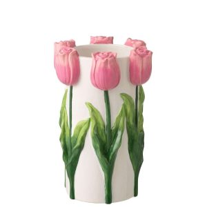 VASE TULIP CERAMIC WHITE/LIGHT PINK LARGE