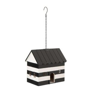 BIRDHOUSE STRIPED WOOD BLACK/WHITE
