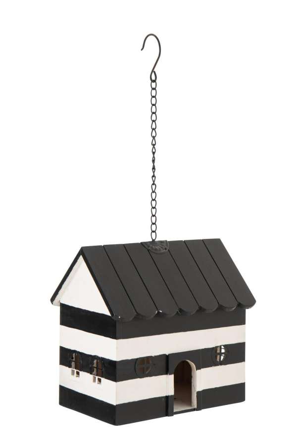 BIRDHOUSE STRIPED WOOD BLACK/WHITE