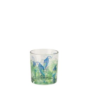 TEALIGHT HOLDER PARROT GLASS BLUE/GREEN SMALL