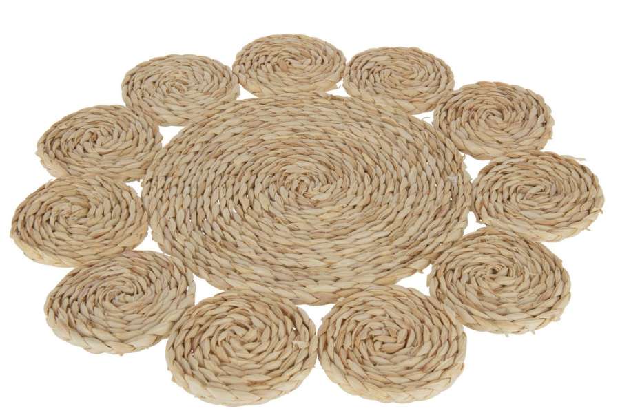 PLACEMAT ROUND FLOWER CORNHUSK NATURAL