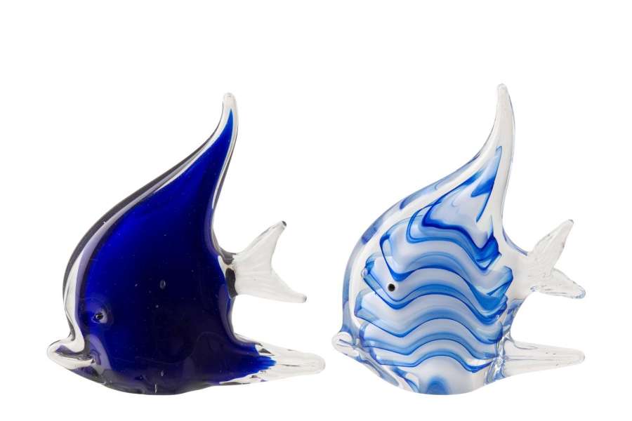 PAPERWEIGHT FISH STRIPED GLASS BLUE LARGE ASSORTMENT OF 2